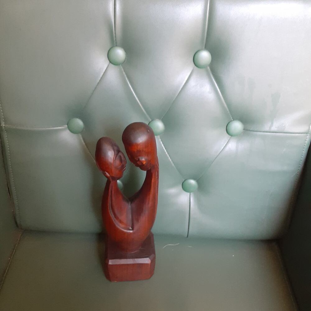 Vintage MCM Hand Carved Wooden True Love Couple Minimalist